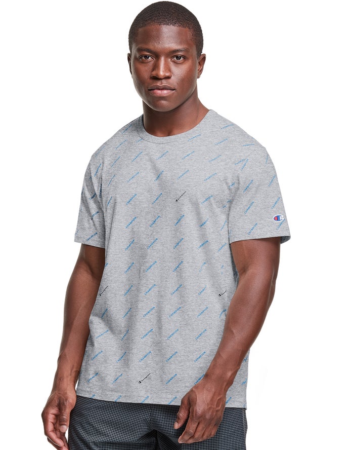 Champion Classic All Over Logo T-Shirt Heren - Grijs - Belgie 3279YQUDN